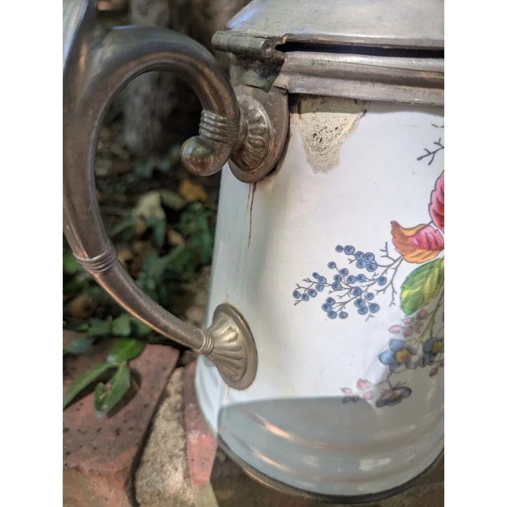 Antique Manning Bowman Blackberry Enamel Pewter Graniteware Coffee Pot 19th C